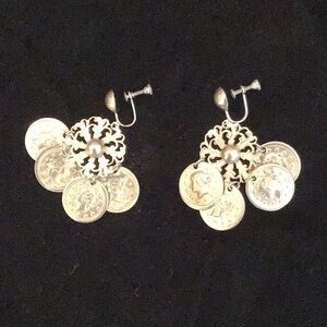Silver-toned Coin Clip-on Earrings